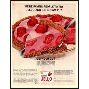 1963 Jell-O Jello Strawberry Dessert Vintage Print Ad Ice Cream Pie Wall Art